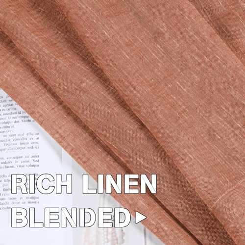 PrimeBeau Faux Linen Semi-Sheer Curtains - Set of 2 Panels, 52 Series Medium Length