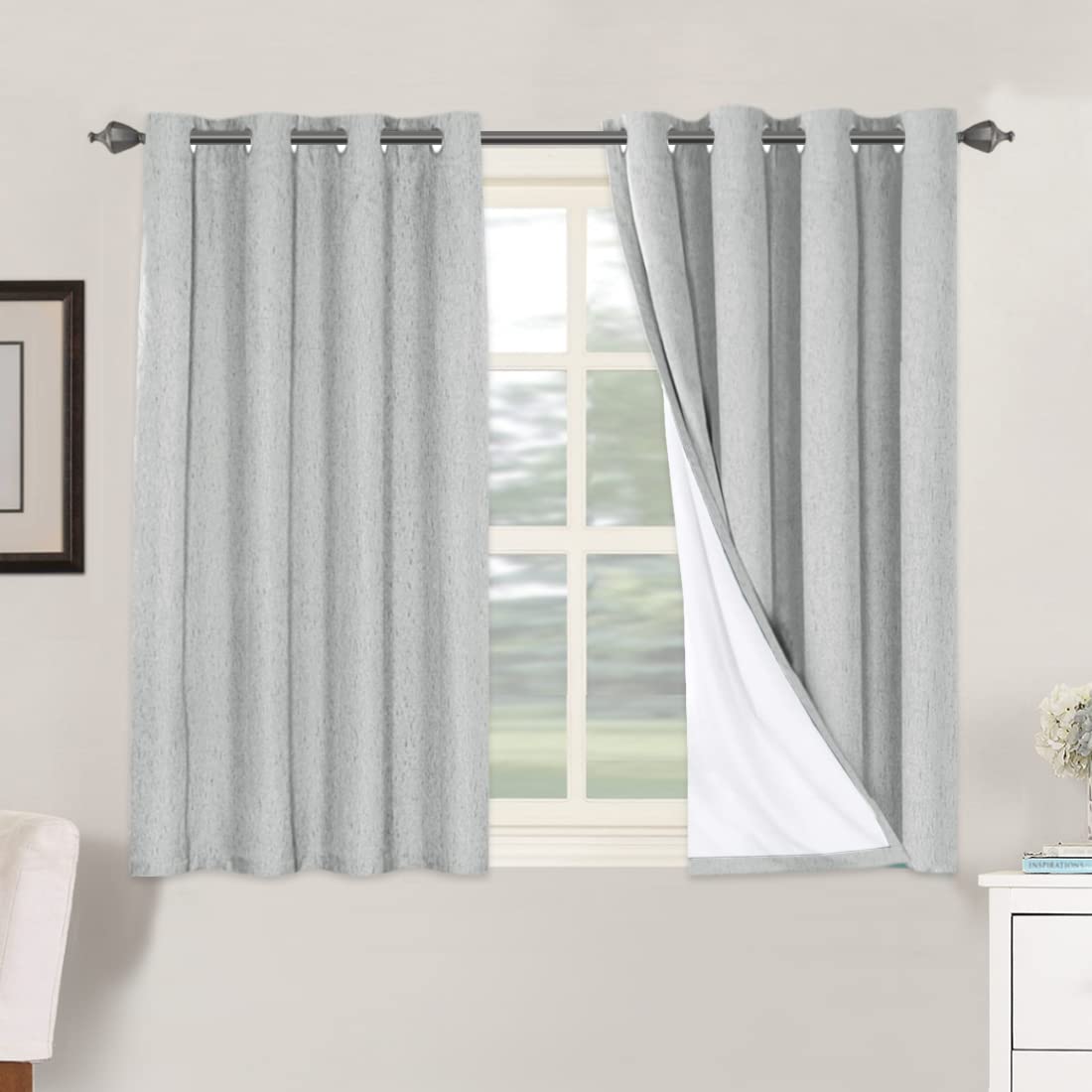 PrimeBeau 100% Blackout Linen Mixed Curtains, set of 2 Panels, 52 Series Short