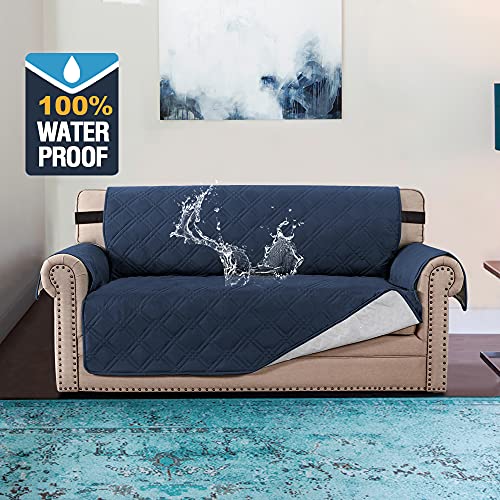 PrimeBeau 100% Waterproof Loveseat Cover Protector Couch Covers for Dogs/Pets | Sofa Slipcover for 2 Cushion Couch with Non Slip Backing and Adjustable Strap (Seat Width 46")