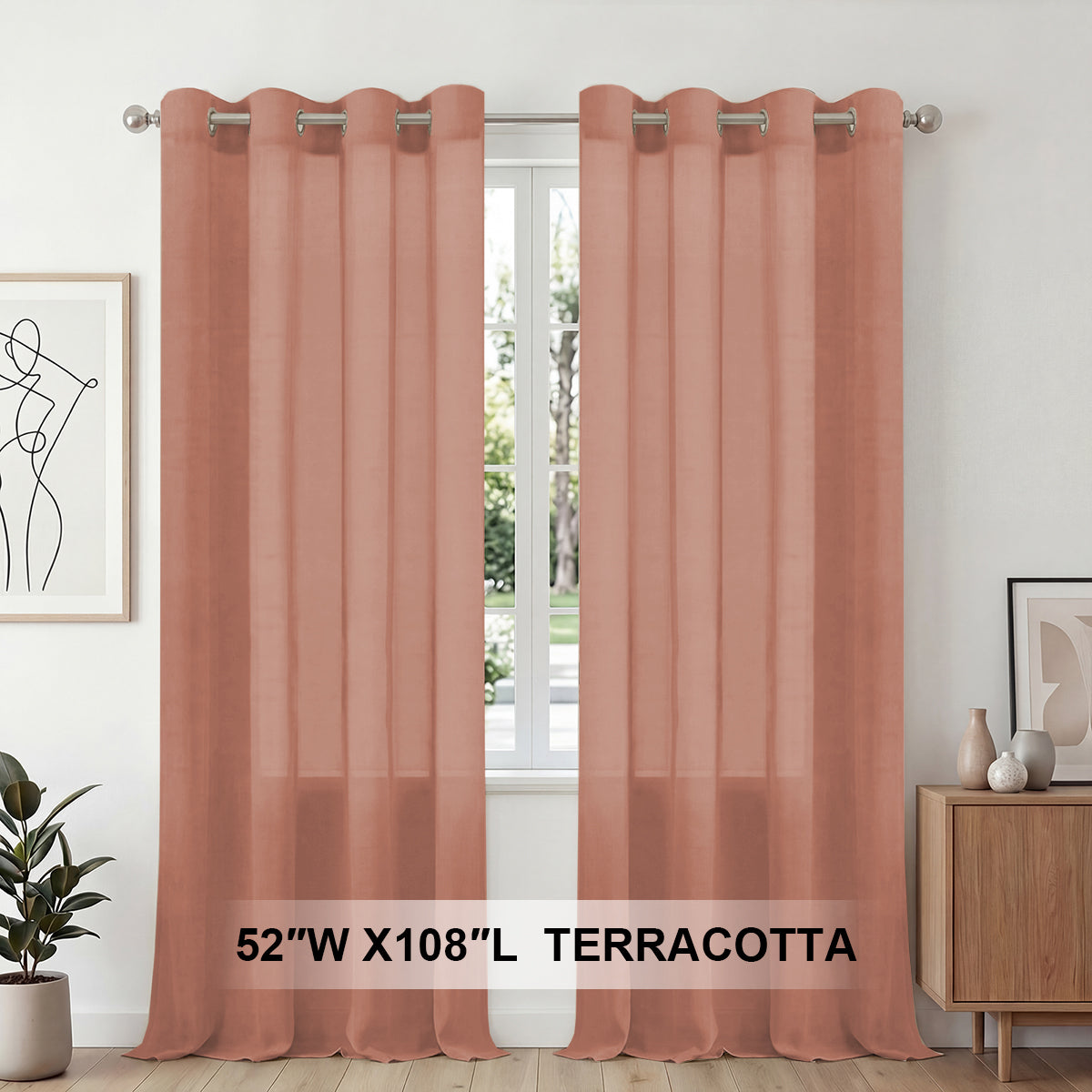 H.Versailtex 2 Panels Natural Linen Blended Semi-Sheer Curtains Privacy Assured with Nickel Grommet