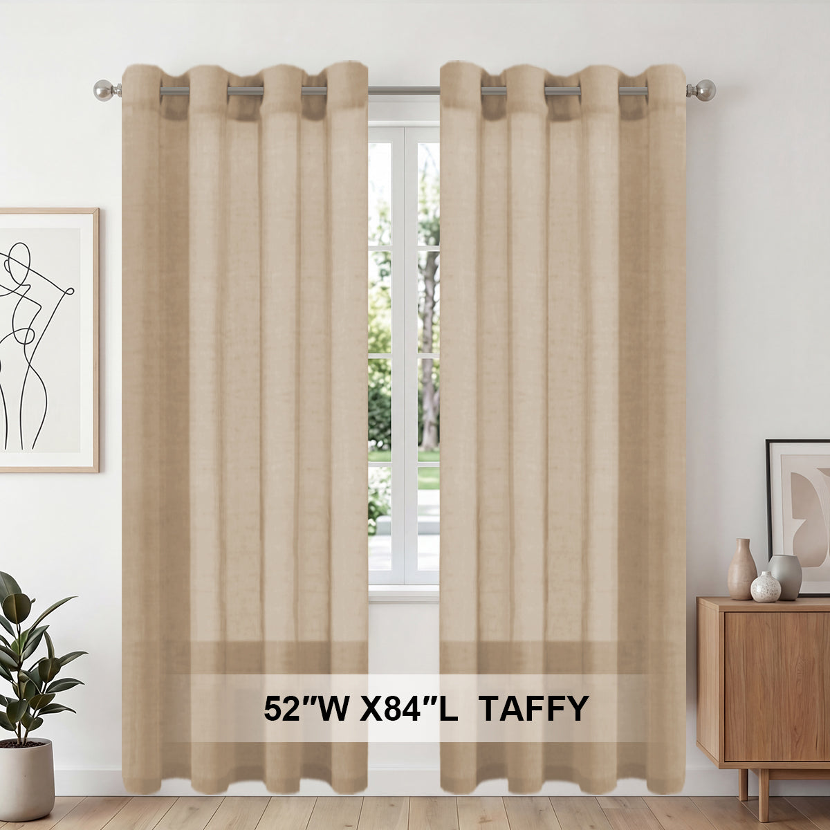 H.Versailtex 2 Panels Natural Linen Blended Semi-Sheer Curtains Privacy Assured with Nickel Grommet