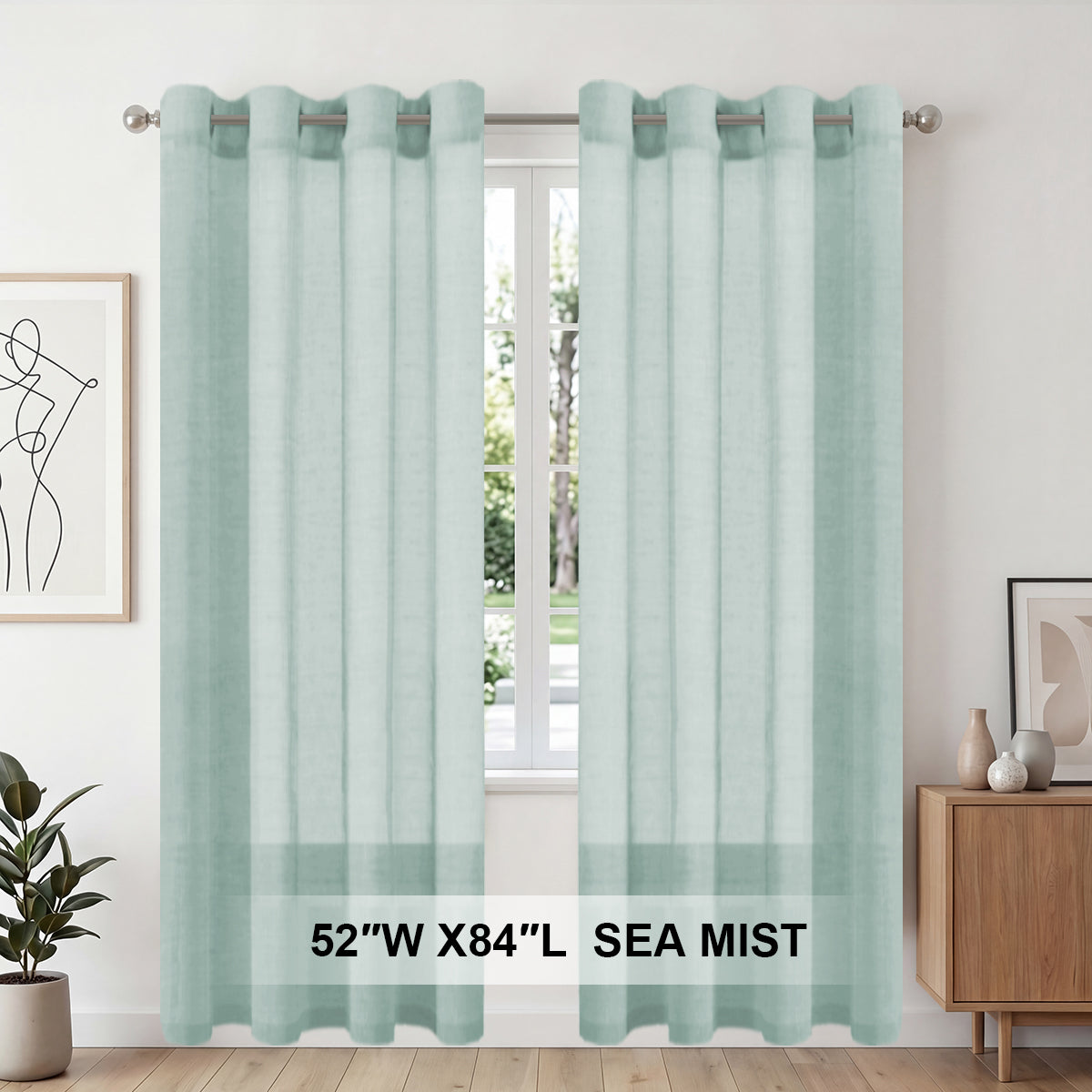 H.Versailtex 2 Panels Natural Linen Blended Semi-Sheer Curtains Privacy Assured with Nickel Grommet