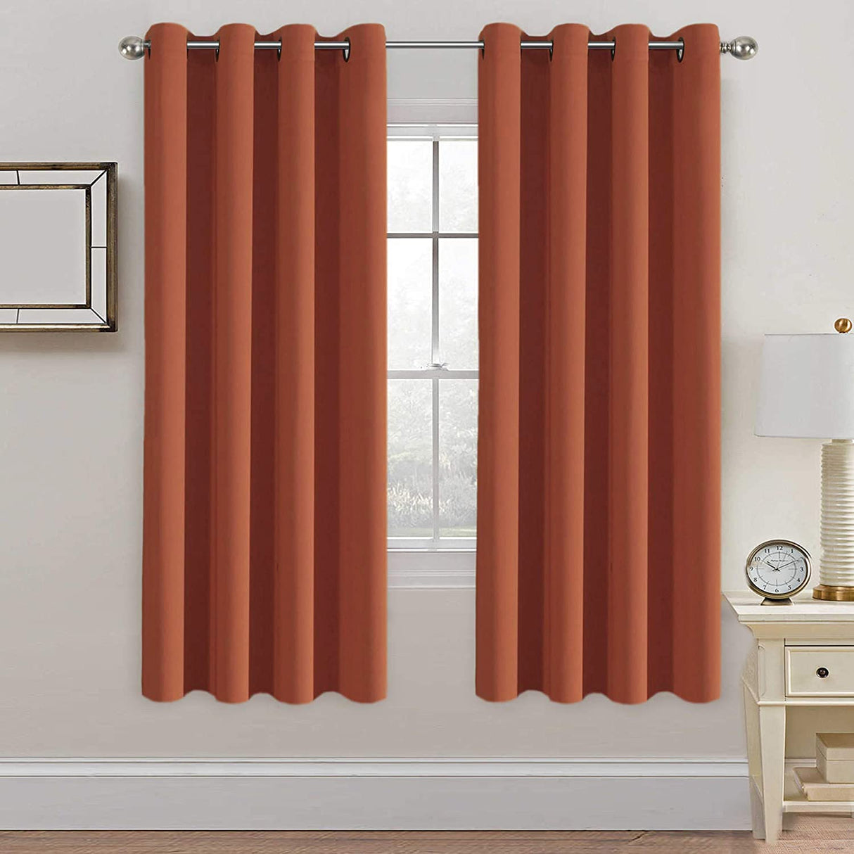PrimeBeau Blackout Grommet Solid Color Curtain Set of 2 Panels, W52" Short