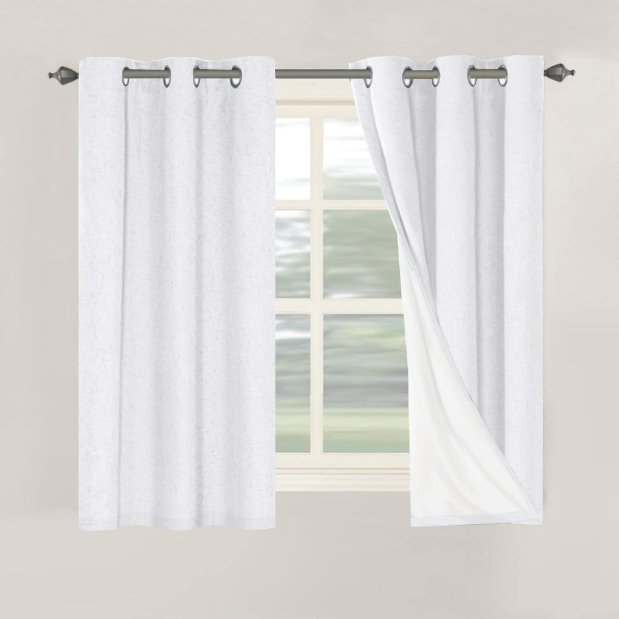 Primitive Linen Curtains 100% Blackout Curtain Drapes Burlap Fabric Curtains with White Thermal Insulated Liner, Grommet Top Curtains Living Room/Bedroom (2 Panels, 42 x 54 Inch, Pure White)