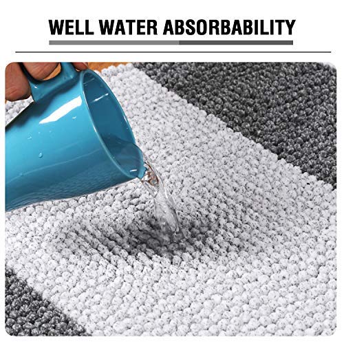 PrimeBeau Bath Rug Set 2 Piece for Bathroom Bath Mats Non Slip Bouncy Chenille Ombre Dyeing Bath Rugs Rectangle, Water Absorbent Striped Shag Mats