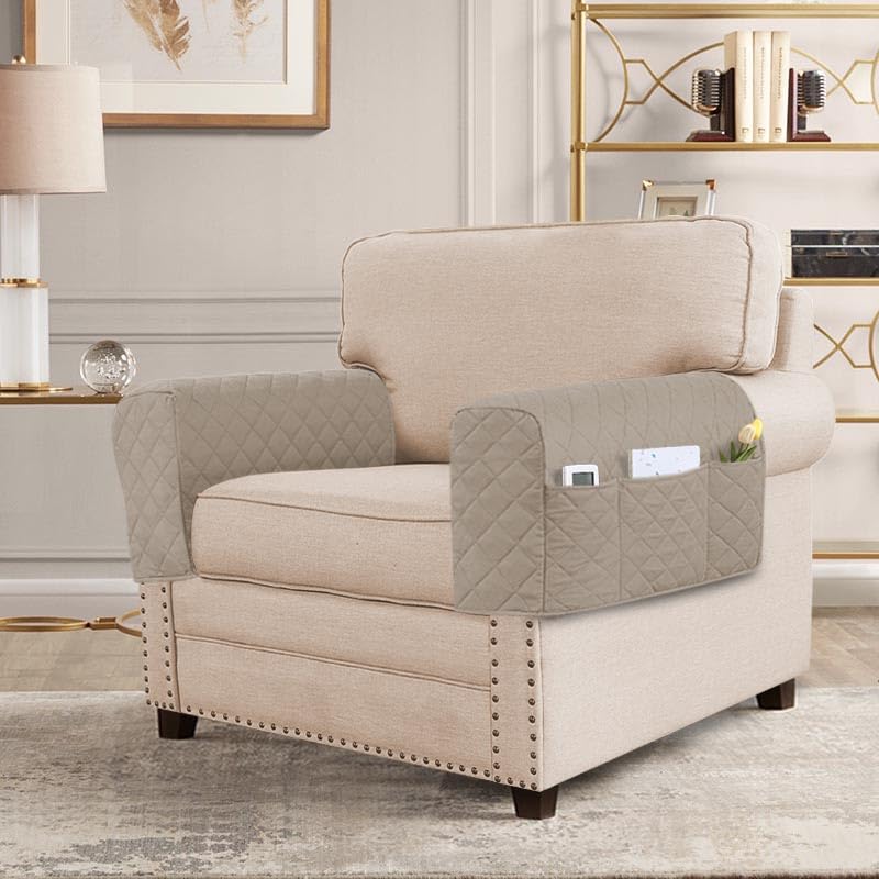 PrimeBeau Armrest Covers for Sofa Water Resistant Couch Arm Covers Remote Control Holder Sofa Armrest Organizer for Magazine, Tablet, Phone, iPad(Set of 2)