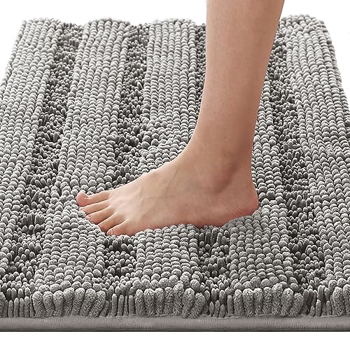 PrimeBeau Luxury Chenille Striped Bath Mats Set | Ultra Thick & Absorbent Non Slip Rugs 20“ x 32"