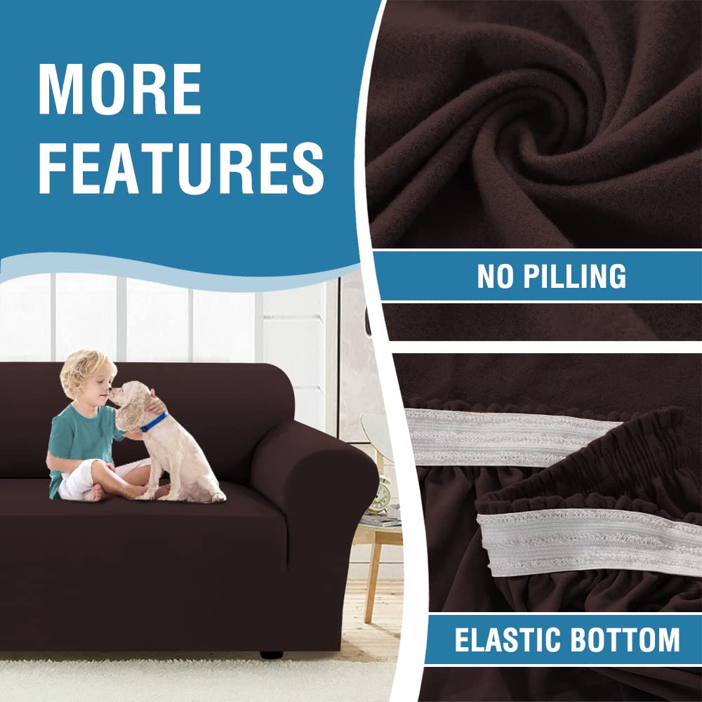 PrimeBeau 2023 Version Loveseat Cover 1-Piece Stretch Couch Covers for 2 Cushion Couch Sofa Cover Spandex Non Slip Soft Form Fit Furniture Protector with Elastic Bottom