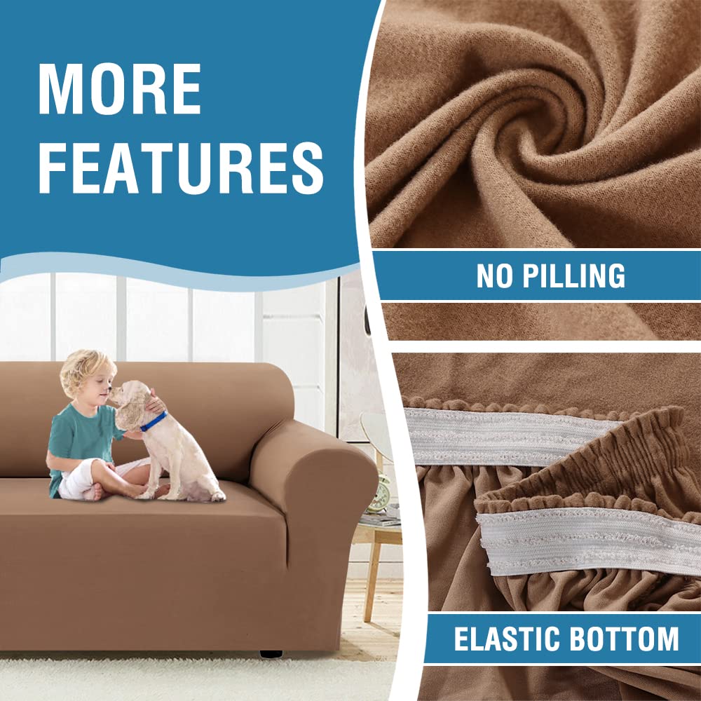 PrimeBeau 2023 Version Loveseat Cover 1-Piece Stretch Couch Covers for 2 Cushion Couch Sofa Cover Spandex Non Slip Soft Form Fit Furniture Protector with Elastic Bottom