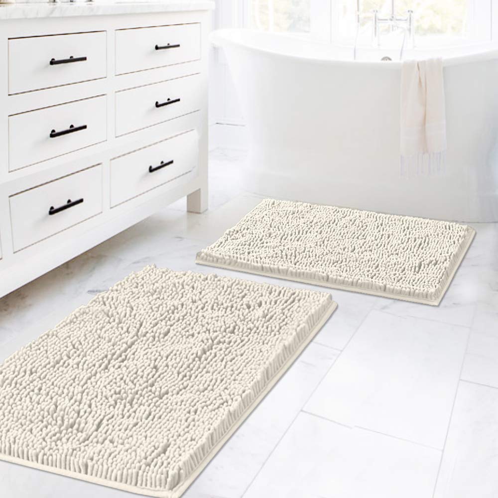PrimeBeau Bath Mats Non Slip, Soft Shaggy Microfiber, Absorbent, Machine-Washable Rugs(2Pieces)