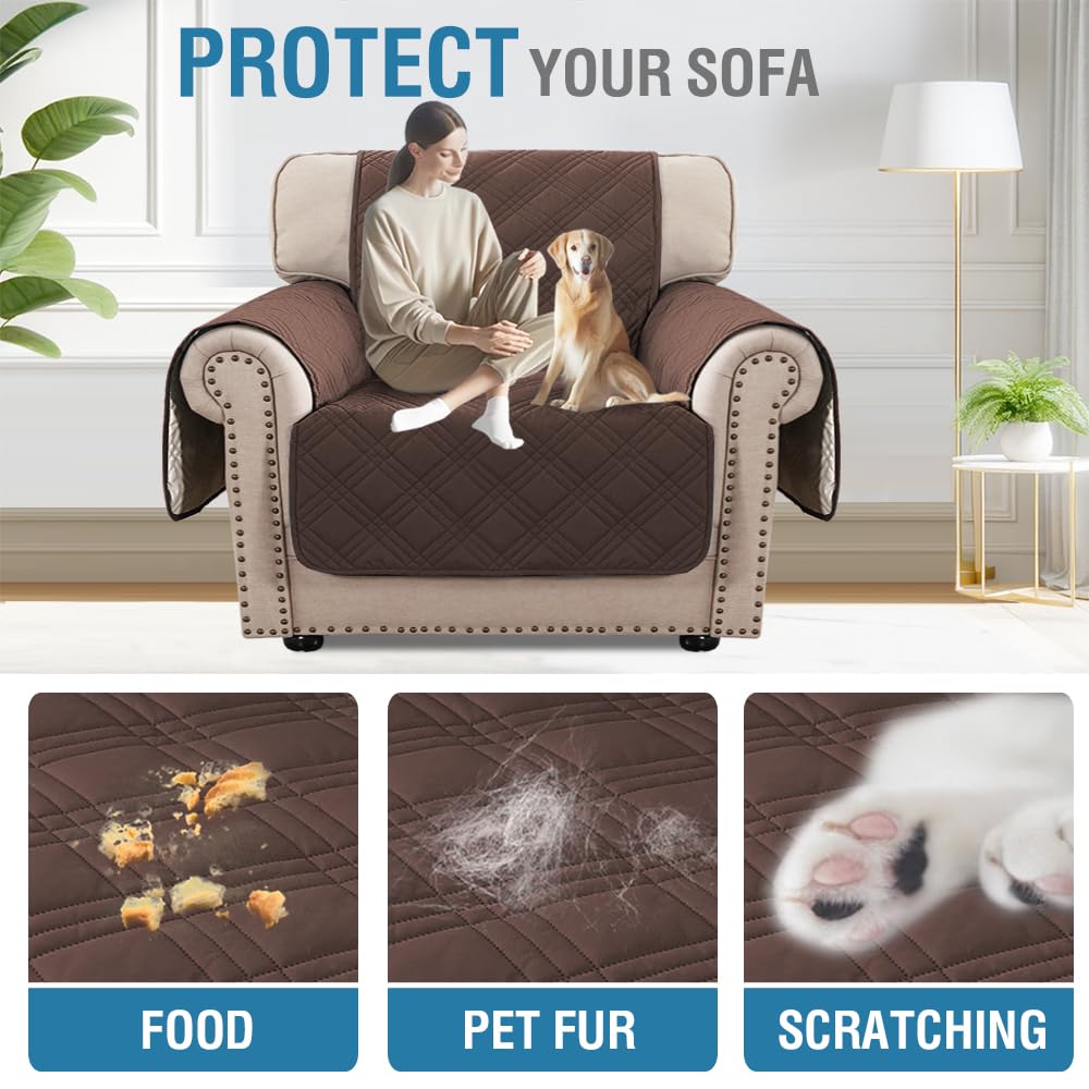 PrimeBeau 100% Waterproof Armchair Covers Washable,Thick Soft Couch Cover for Dogs with Elastic Straps (Armchair, Diamond Shape)