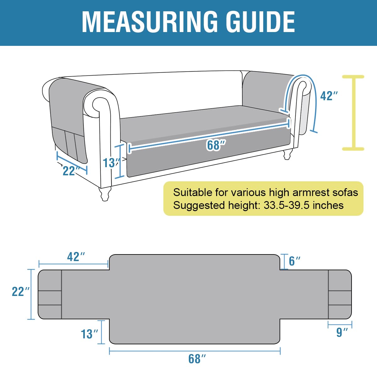 PrimeBeau 100% Waterproof Sofa & Oversize Sofa Covers Traditional Chesterfield Sofa Covers with Extra Long Armrest Cover Waterproof and Washable Thick Couch Cover for Dogs (1 Piece)