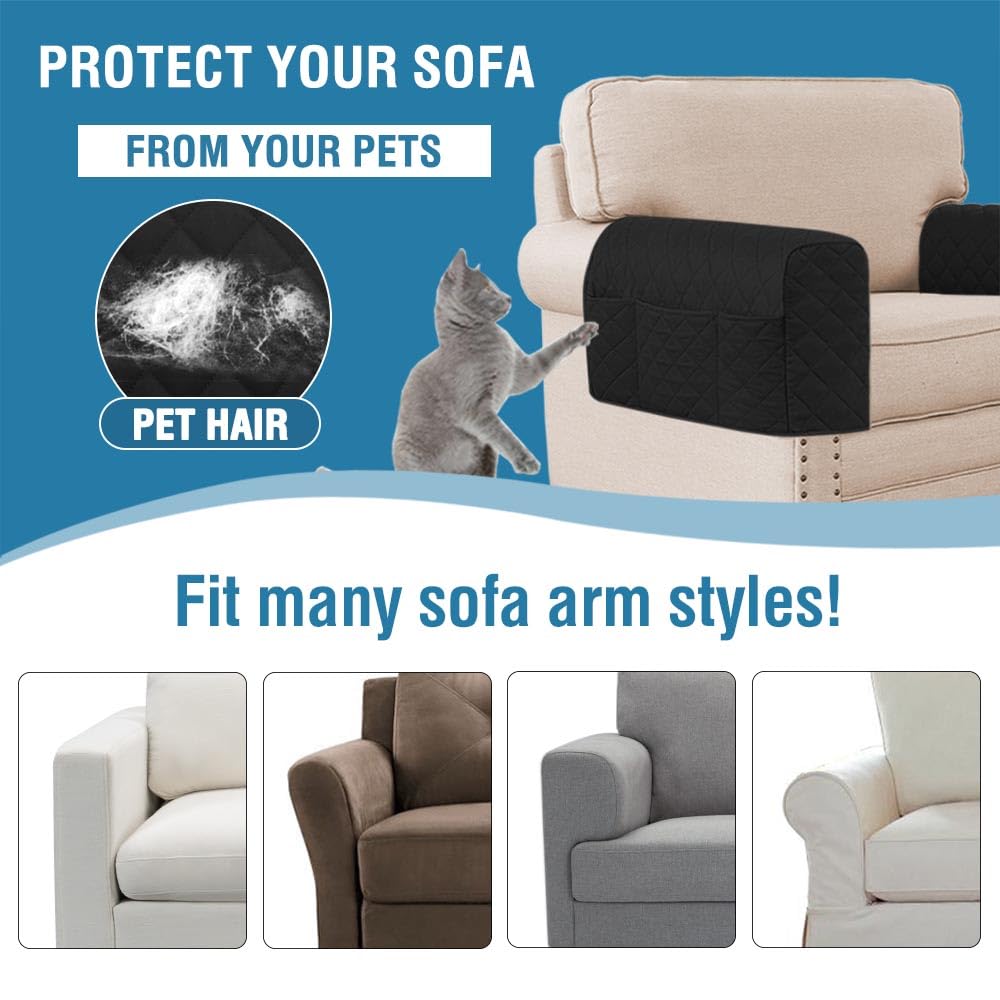 PrimeBeau Armrest Covers for Sofa Water Resistant Couch Arm Covers Remote Control Holder Sofa Armrest Organizer for Magazine, Tablet, Phone, iPad(Set of 2)