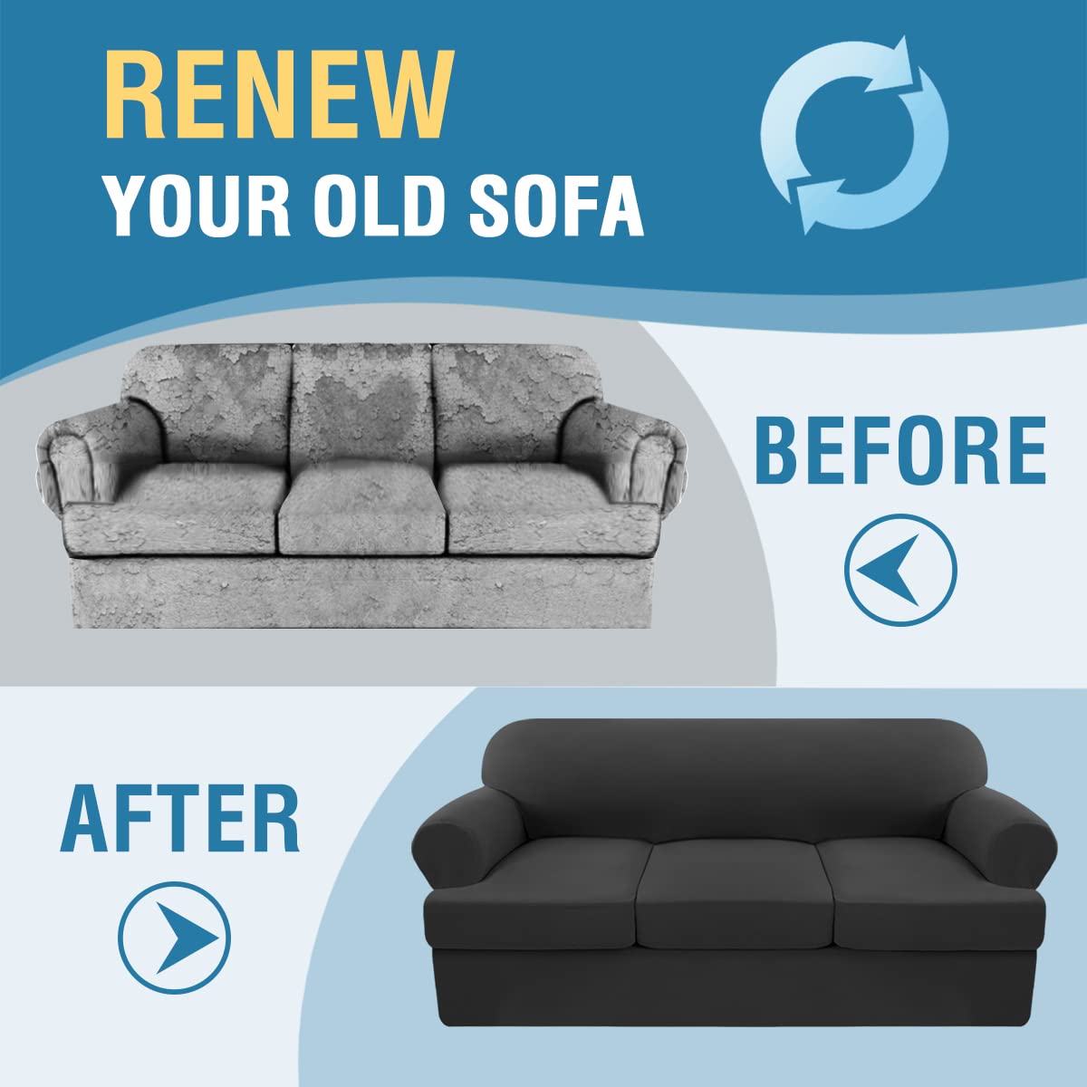 PrimeBeau 4 Pieces T Cushion Sofa Slipcovers Couch Cover for 3 Cushion Couch Non Slip Super Stretch Soft Washable Furniture Protector with 3 Individual T Cushion Covers