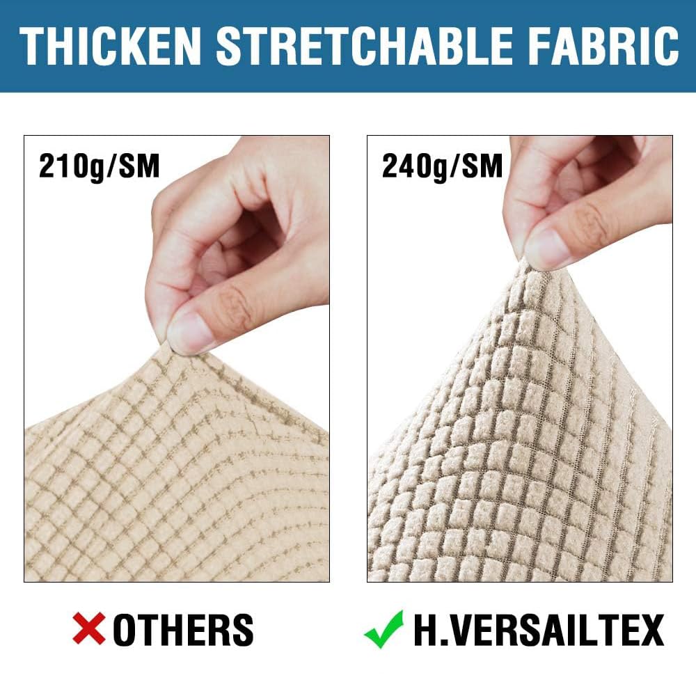 H.VERSAILTEX 4 Piece Stretch Sofa Covers for 3 Cushion Couch Covers Furniture Slipcovers for Living Room (1 Base Cover Plus 3 Seat Cushion Covers) Thicker Jacquard Fabric Cover (XL Sofa, Natural)