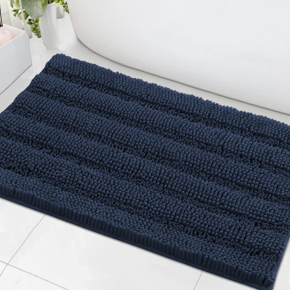 PrimeBeau Luxury Chenille Striped Bath Mats Set | Ultra Thick & Absorbent Non Slip Rugs 24“ x 36"