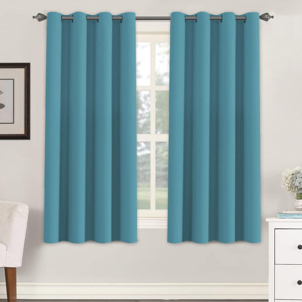 PrimeBeau Blackout Grommet Solid Color Curtain Set of 2 Panels, W52" Short
