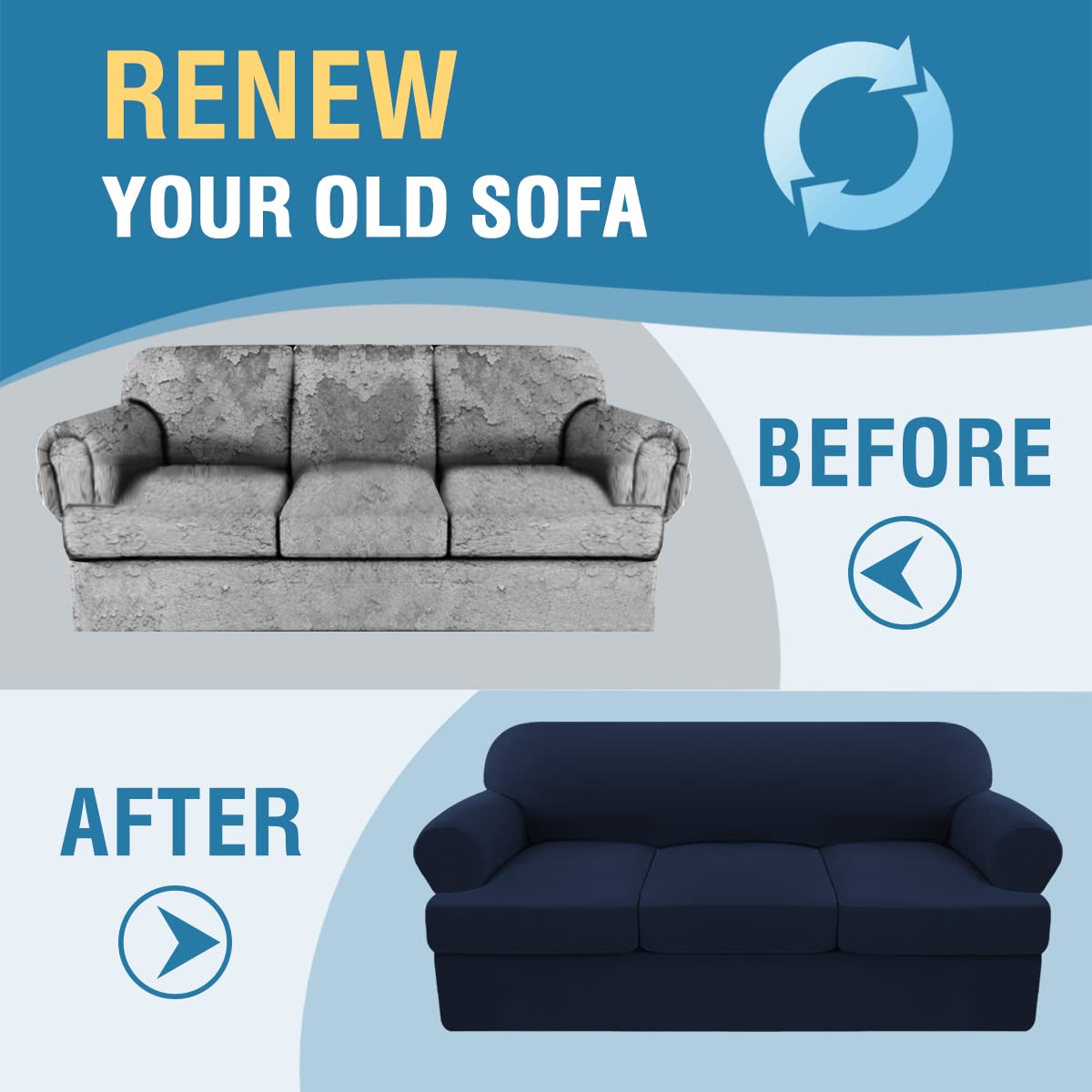 PrimeBeau 4 Pieces T Cushion Sofa Slipcovers Couch Cover for 3 Cushion Couch Non Slip Super Stretch Soft Washable Furniture Protector with 3 Individual T Cushion Covers