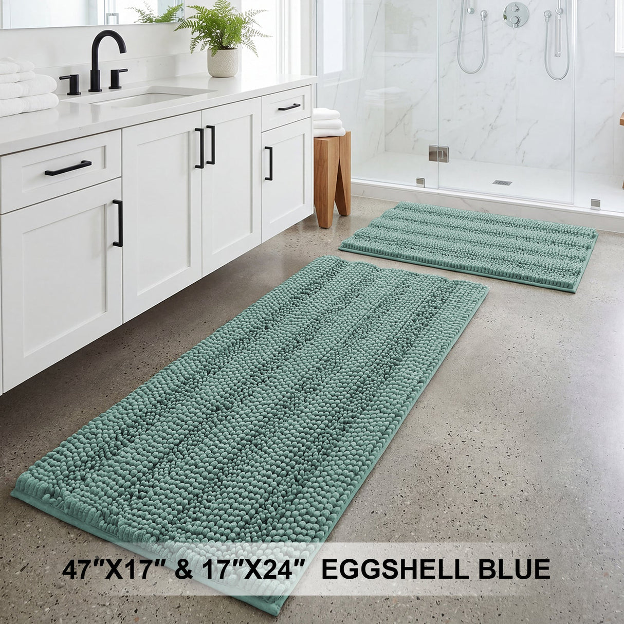 H.Versailtex 2 Pieces Extra Thick Chenille Striped Pattern Shaggy Bath Rugs Include 1 Rectangle and 1 Toilet Rug