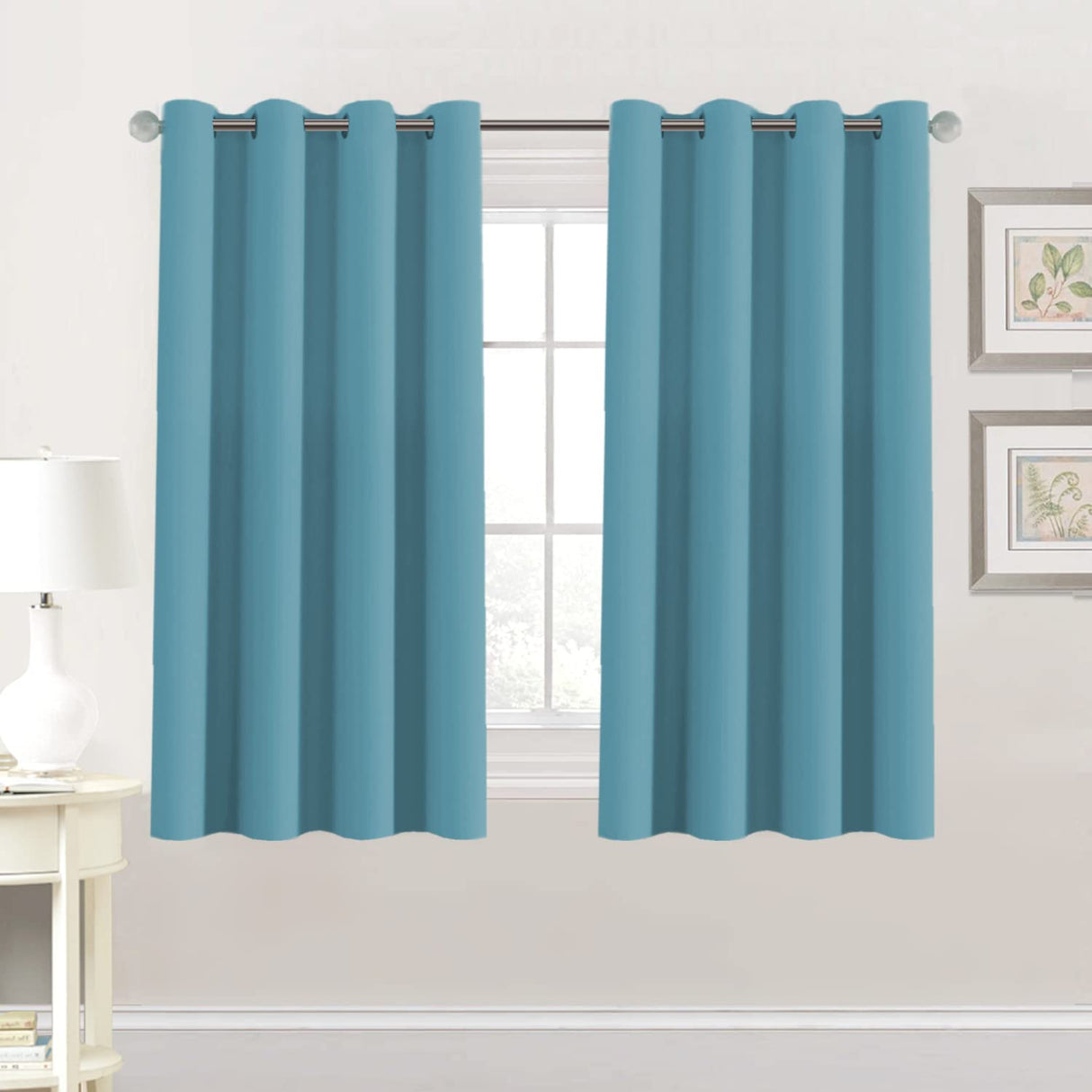 PrimeBeau Blackout Grommet Solid Color Curtain Set of 2 Panels, W52" Short