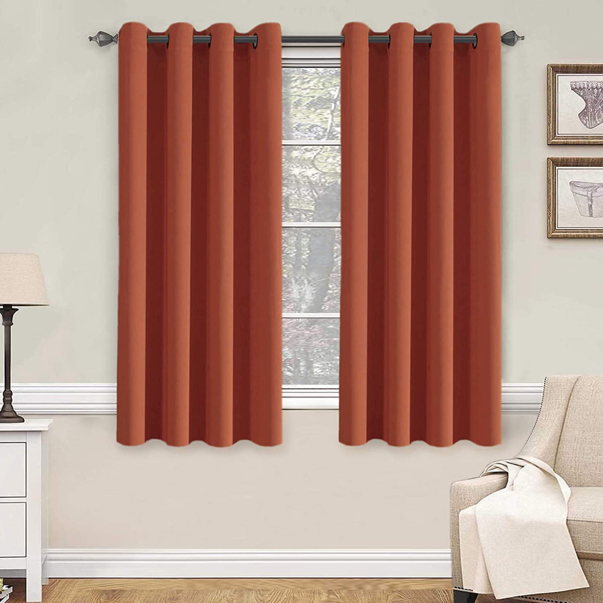 PrimeBeau Blackout Grommet Solid Color Curtain Set of 2 Panels, W52" Short
