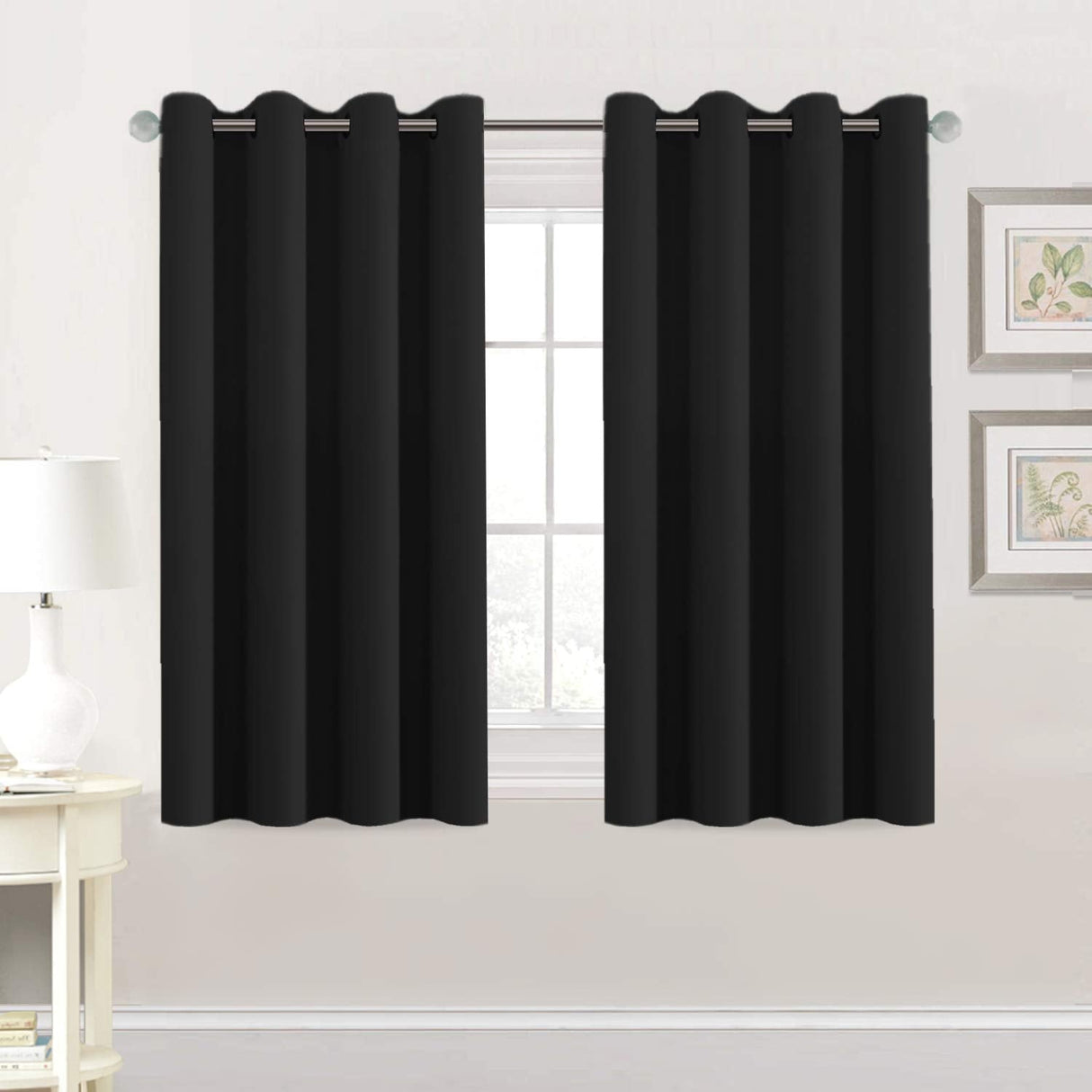 PrimeBeau Blackout Grommet Solid Color Curtain Set of 2 Panels, W52" Short