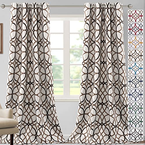 H.VERSAILTEX Blackout Curtains Printed Design 108 Inch Length 2 Panels Set Thermal Insulated Curtains for Bedroom Living Room Geometric Modern Grommet Window Drapes - Taupe and Brown