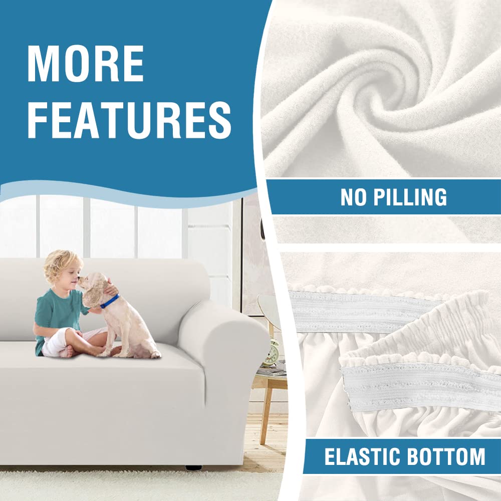 PrimeBeau 2023 Version Loveseat Cover 1-Piece Stretch Couch Covers for 2 Cushion Couch Sofa Cover Spandex Non Slip Soft Form Fit Furniture Protector with Elastic Bottom