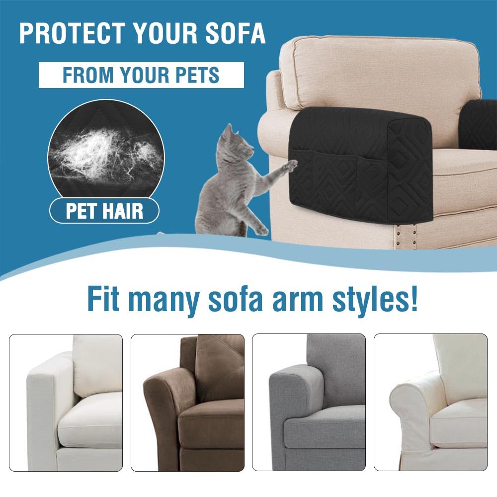 PrimeBeau Armrest Covers for Sofa Water Resistant Couch Arm Covers Remote Control Holder Sofa Armrest Organizer for Magazine, Tablet, Phone, iPad(Set of 2)
