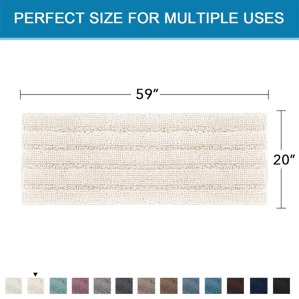 PrimeBeau Luxury Chenille Striped Bath Mats Set | Ultra Thick & Absorbent Non Slip Rugs 59“ x 20"