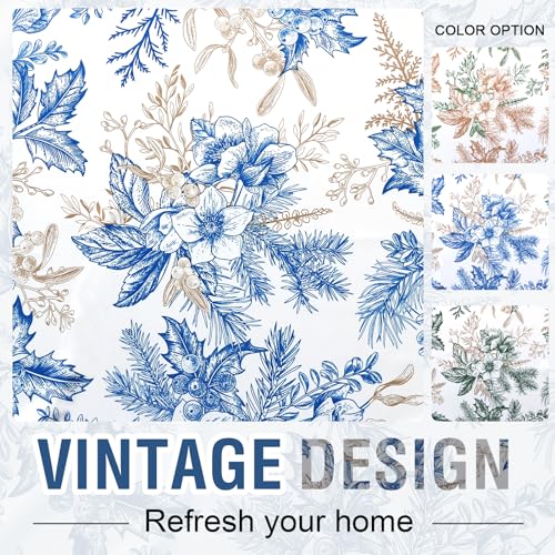 PrimeBeau 100% Blackout Curtains Vintage Floral Printed Drapes (Set of 2 Panels), Blue and Wheat