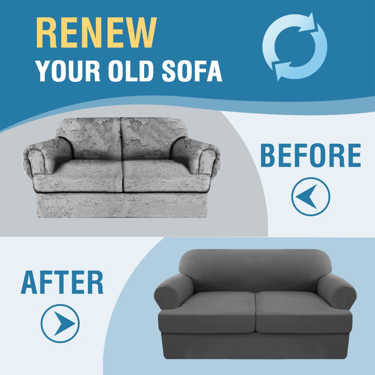 PrimeBeau 3 Pieces T Cushion Loveseat Slipcovers Couch Cover for 2 Cushion Couch Non Slip Super Stretch Soft Washable Furniture Protector with 2 Individual T Cushion Covers