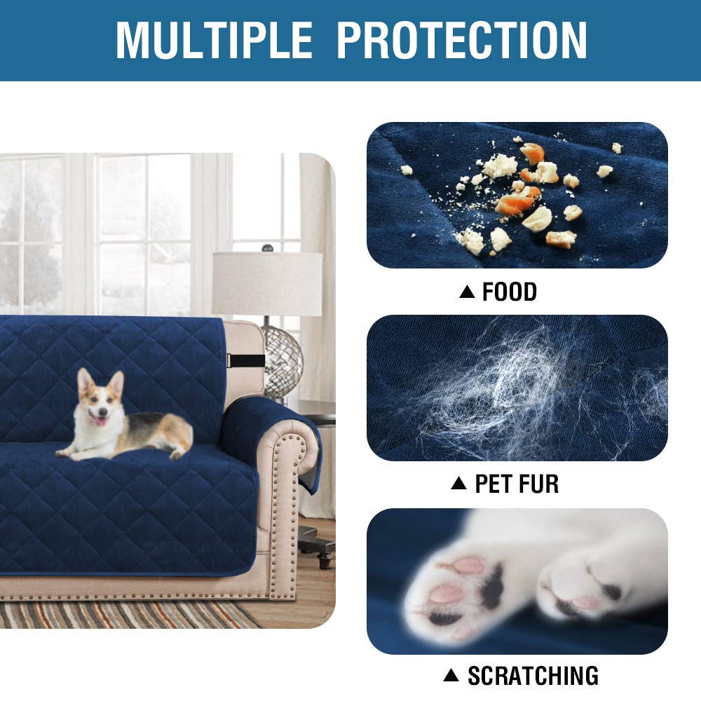 H.VERSAILTEX Thick Velvet Quilted Recliner Covers for Recliner Chair Covers Reclining Chair Slipcover Recliner Couch Cover with Non Slip Backing and Wider Elastic Strap (Oversaized Recliner, Navy)