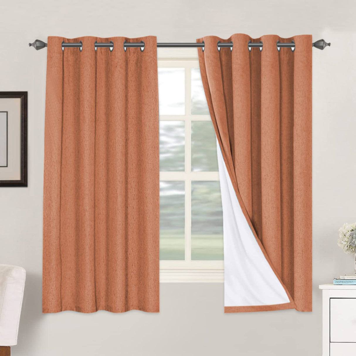 PrimeBeau 100% Blackout Linen Mixed Curtains, set of 2 Panels, 52 Series Short