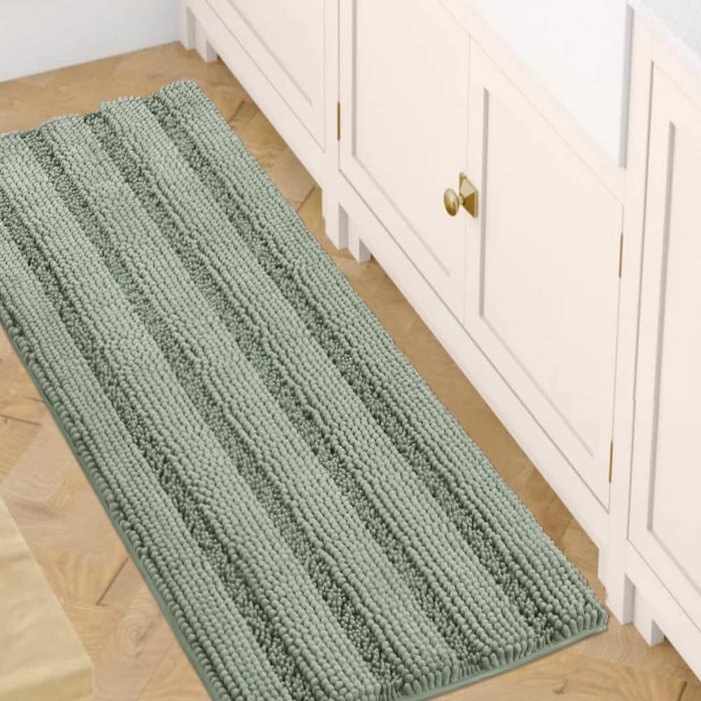 PrimeBeau Luxury Chenille Striped Bath Mats Set | Ultra Thick & Absorbent Non Slip Rugs 47“ x 17"