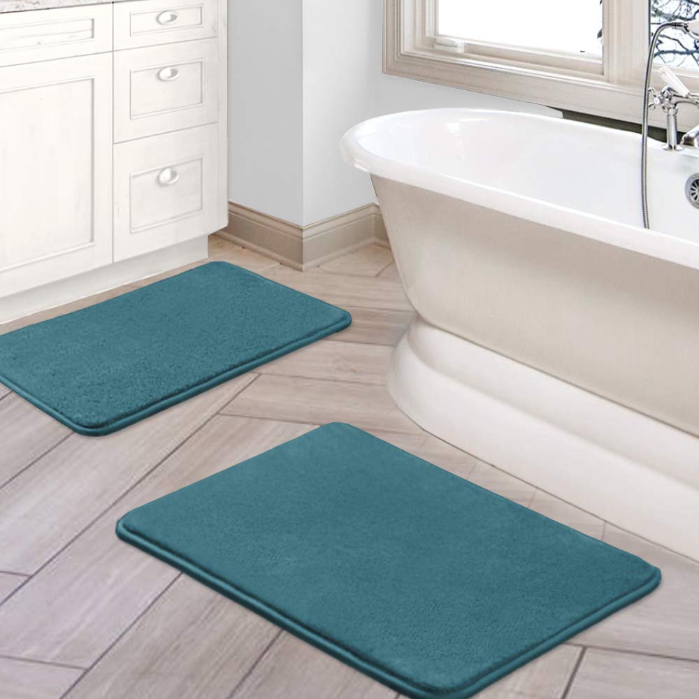 PrimeBeau Luxurious Memory Foam Bath Mat, Flannel Velvety Bath Mat Luxury Extra Soft and Absorbent Non Slip Rugs(Set of 2)
