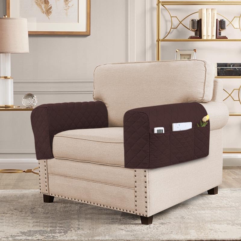 PrimeBeau Armrest Covers for Sofa Water Resistant Couch Arm Covers Remote Control Holder Sofa Armrest Organizer for Magazine, Tablet, Phone, iPad(Set of 2)