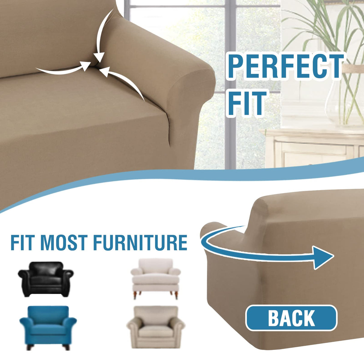 PrimeBeau 2023 Version Armchair Cover 1-Piece Stretch Couch Covers for 1 Cushion Couch Sofa Cover Spandex Non Slip Soft Form Fit Furniture Protector with Elastic Bottom