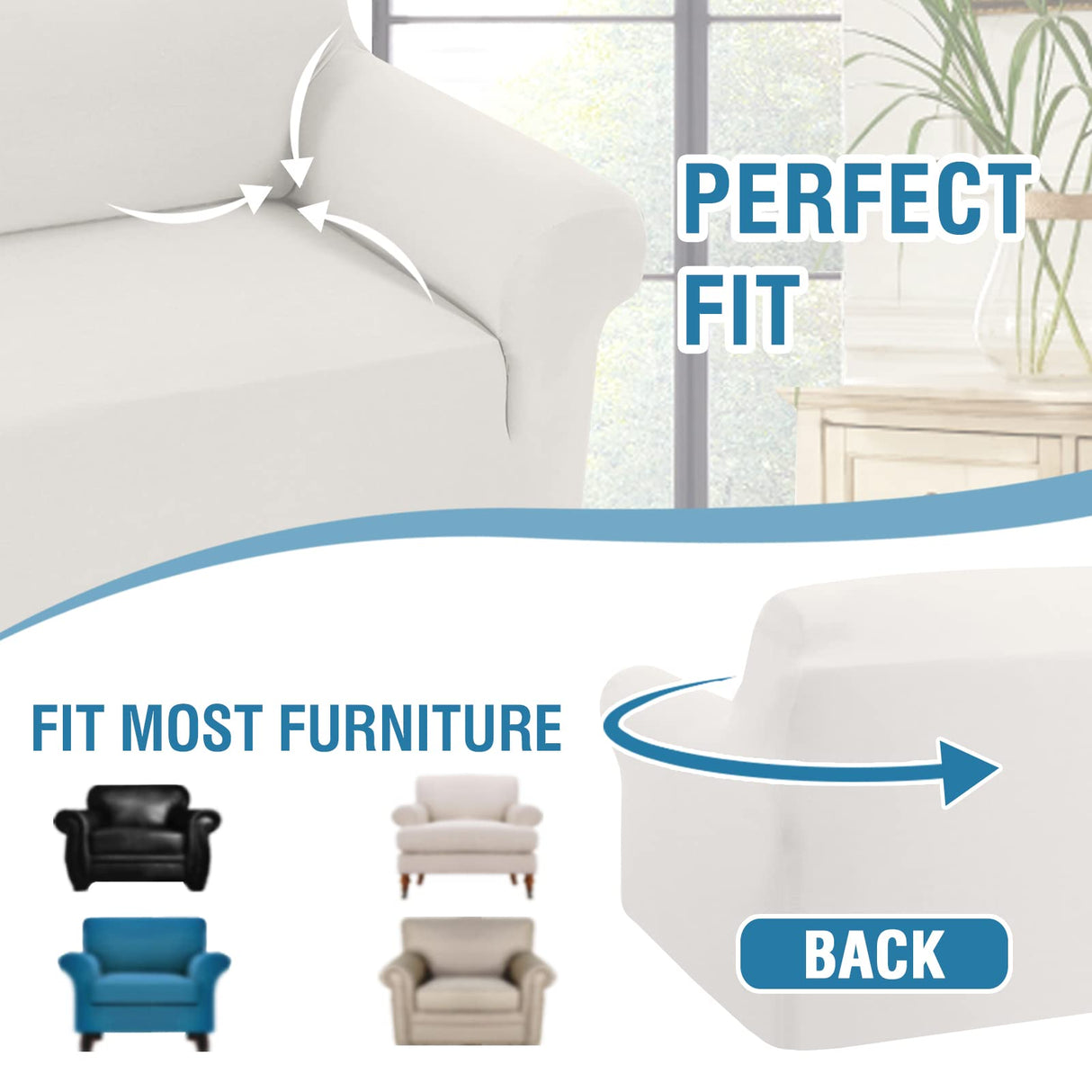 PrimeBeau 2023 Version Armchair Cover 1-Piece Stretch Couch Covers for 1 Cushion Couch Sofa Cover Spandex Non Slip Soft Form Fit Furniture Protector with Elastic Bottom