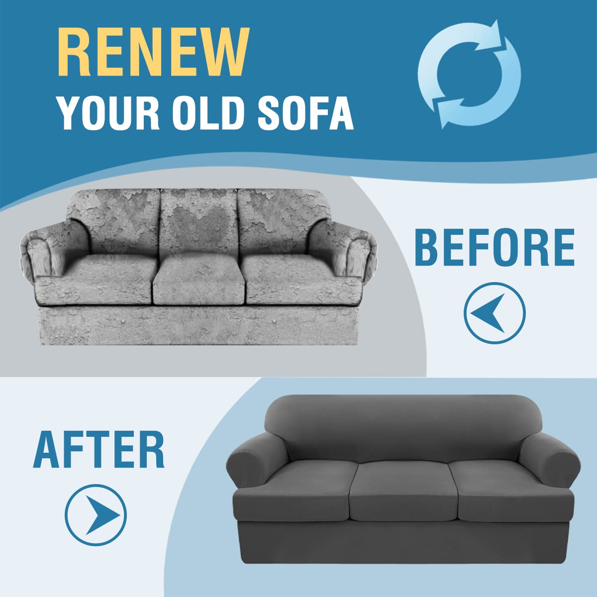 PrimeBeau 4 Pieces T Cushion Sofa Slipcovers Couch Cover for 3 Cushion Couch Non Slip Super Stretch Soft Washable Furniture Protector with 3 Individual T Cushion Covers