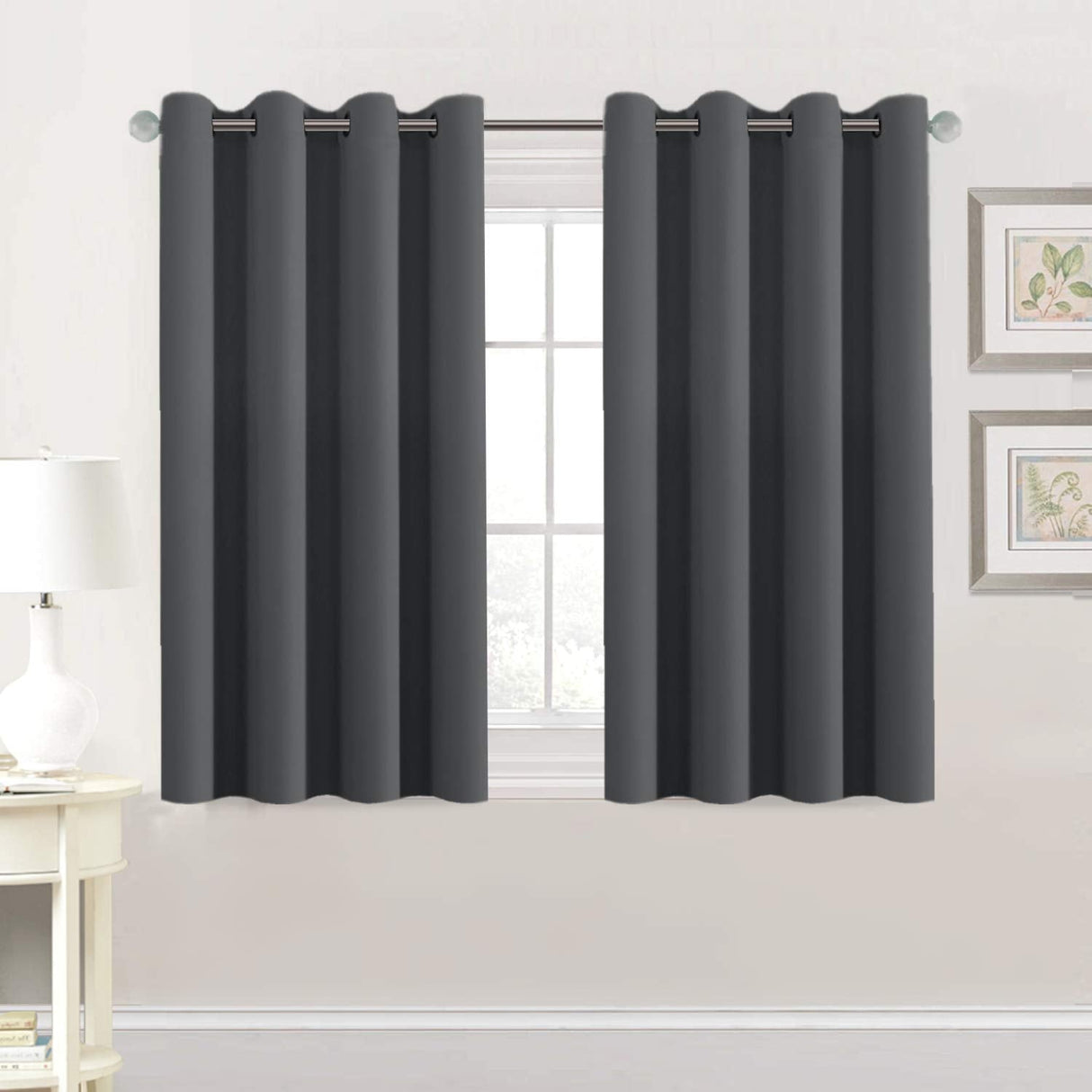 PrimeBeau Blackout Grommet Solid Color Curtain Set of 2 Panels, W52" Short