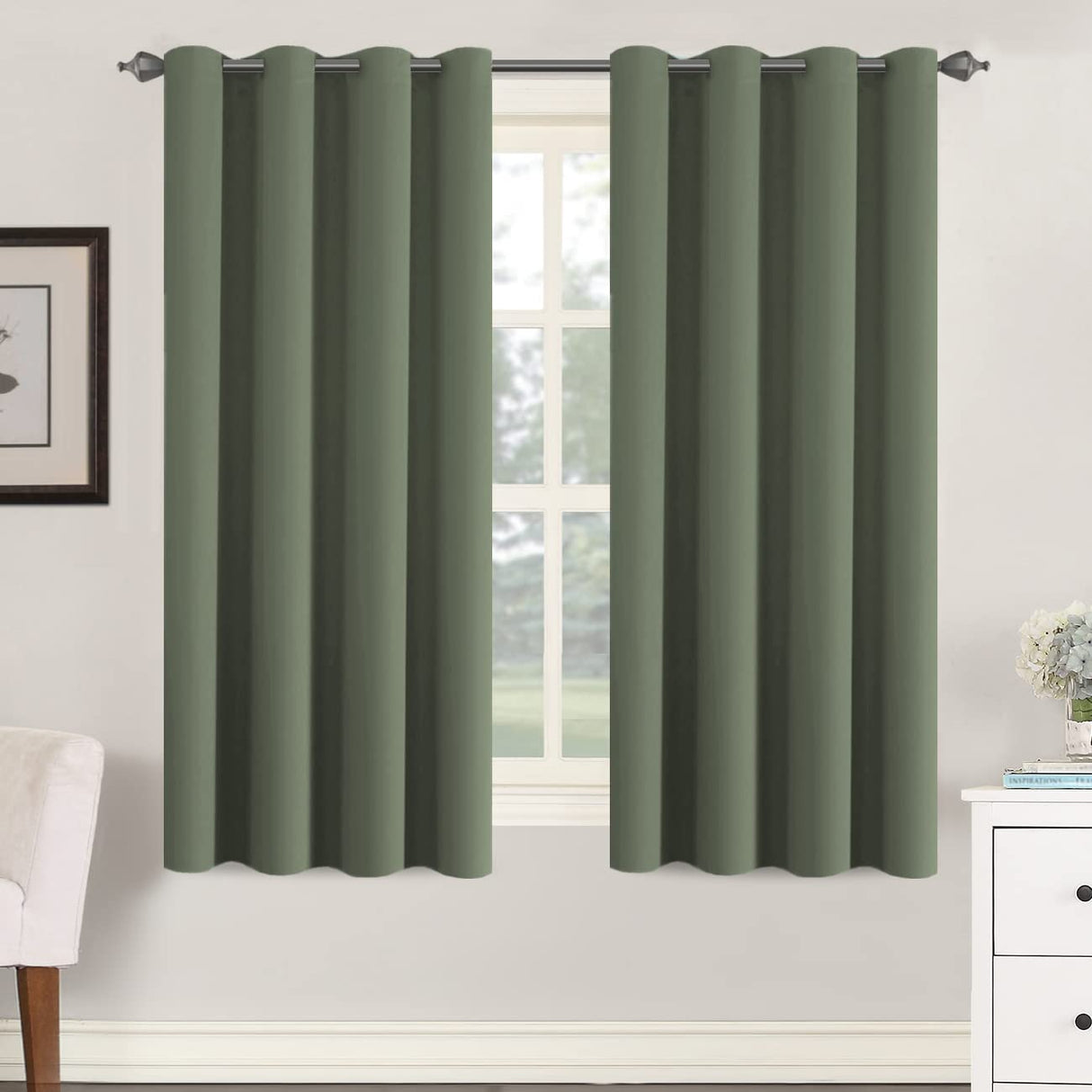 PrimeBeau Blackout Grommet Solid Color Curtain Set of 2 Panels, W52" Short