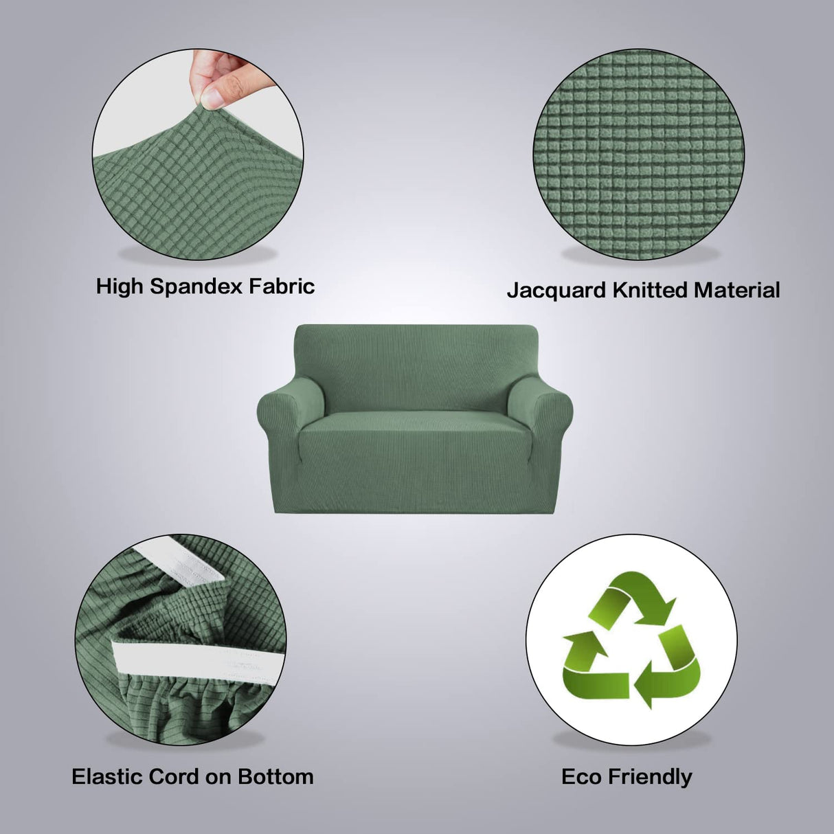 PrimeBeau Stretch Loveseat Slipcovers|Sofa Cover for Loveseat 1 Piece with Elastic Bottom, Textured Checked Jacquard Fabric