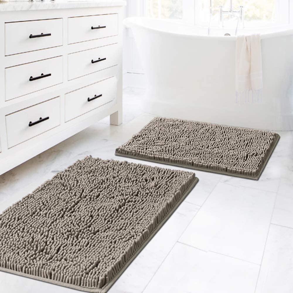 Bathroom Rugs Luxury Chenille Mat Set, Soft Plush Shower Rug + Toilet Mat, Microfiber Shaggy