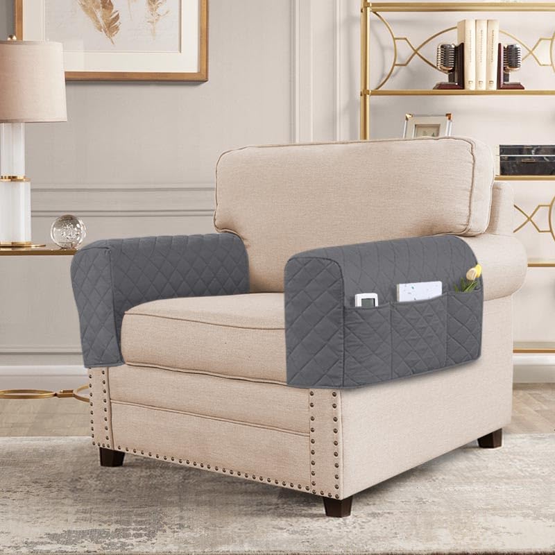 PrimeBeau Armrest Covers for Sofa Water Resistant Couch Arm Covers Remote Control Holder Sofa Armrest Organizer for Magazine, Tablet, Phone, iPad(Set of 2)