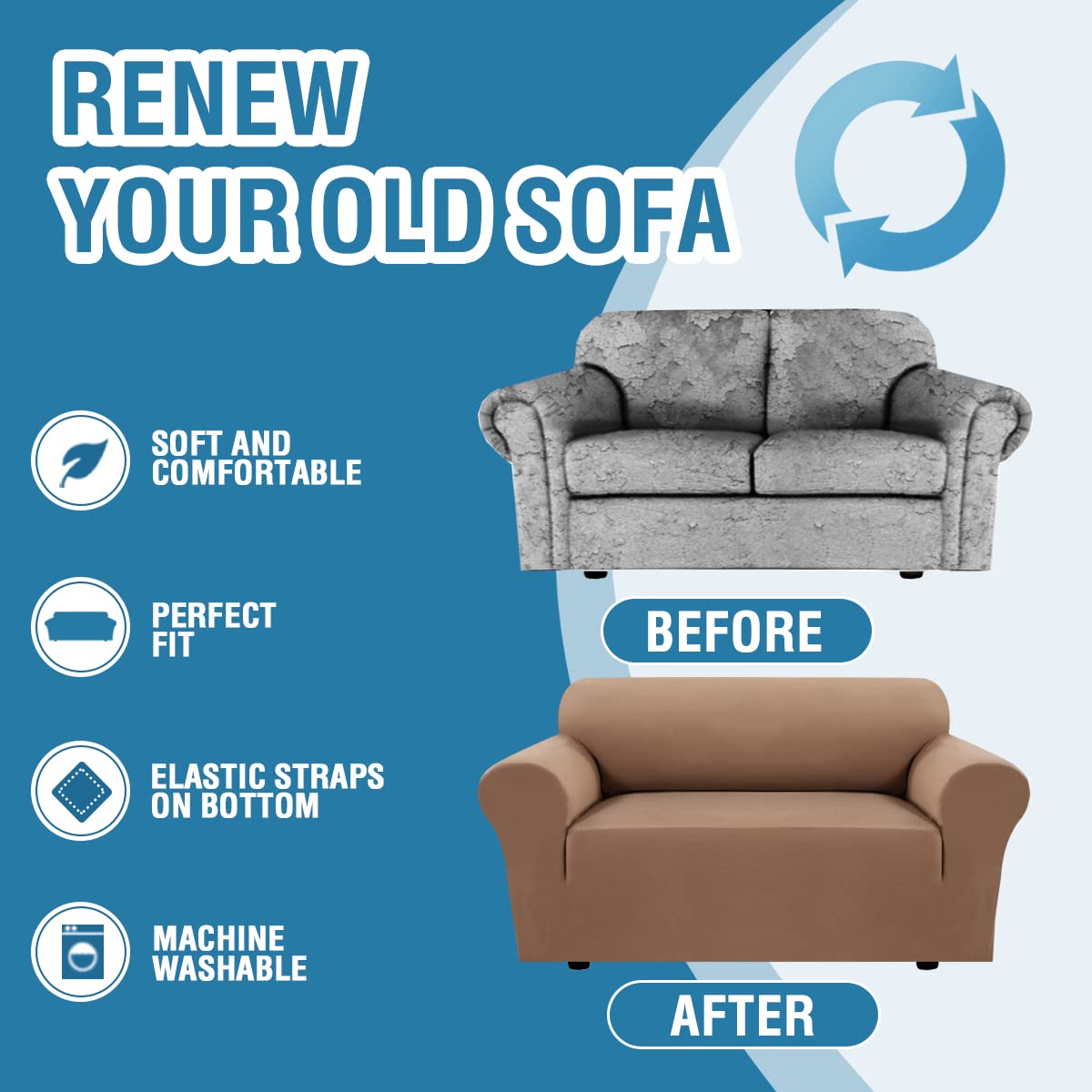 PrimeBeau 2023 Version Loveseat Cover 1-Piece Stretch Couch Covers for 2 Cushion Couch Sofa Cover Spandex Non Slip Soft Form Fit Furniture Protector with Elastic Bottom