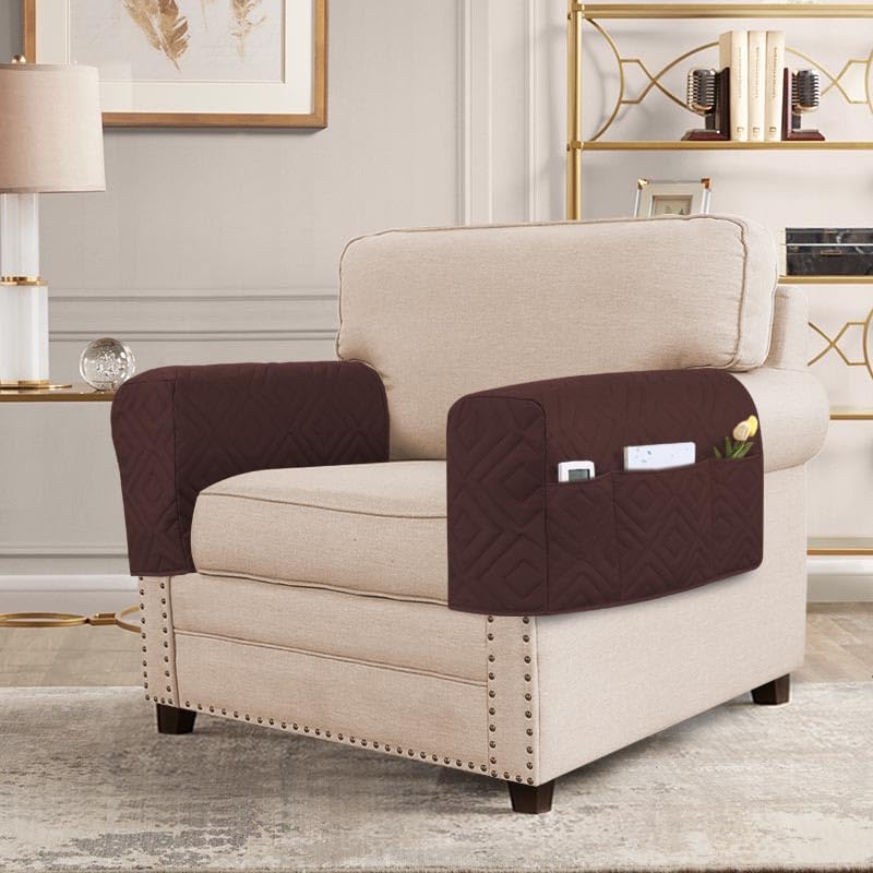 PrimeBeau Armrest Covers for Sofa Water Resistant Couch Arm Covers Remote Control Holder Sofa Armrest Organizer for Magazine, Tablet, Phone, iPad(Set of 2)