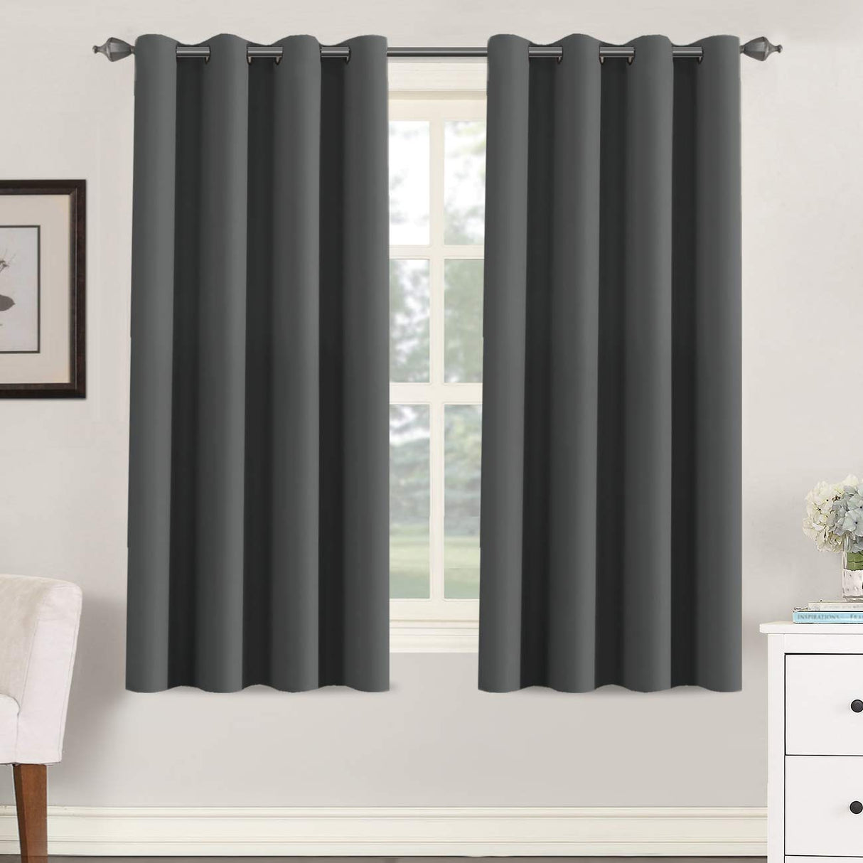 PrimeBeau Blackout Grommet Solid Color Curtain Set of 2 Panels, W52" Short