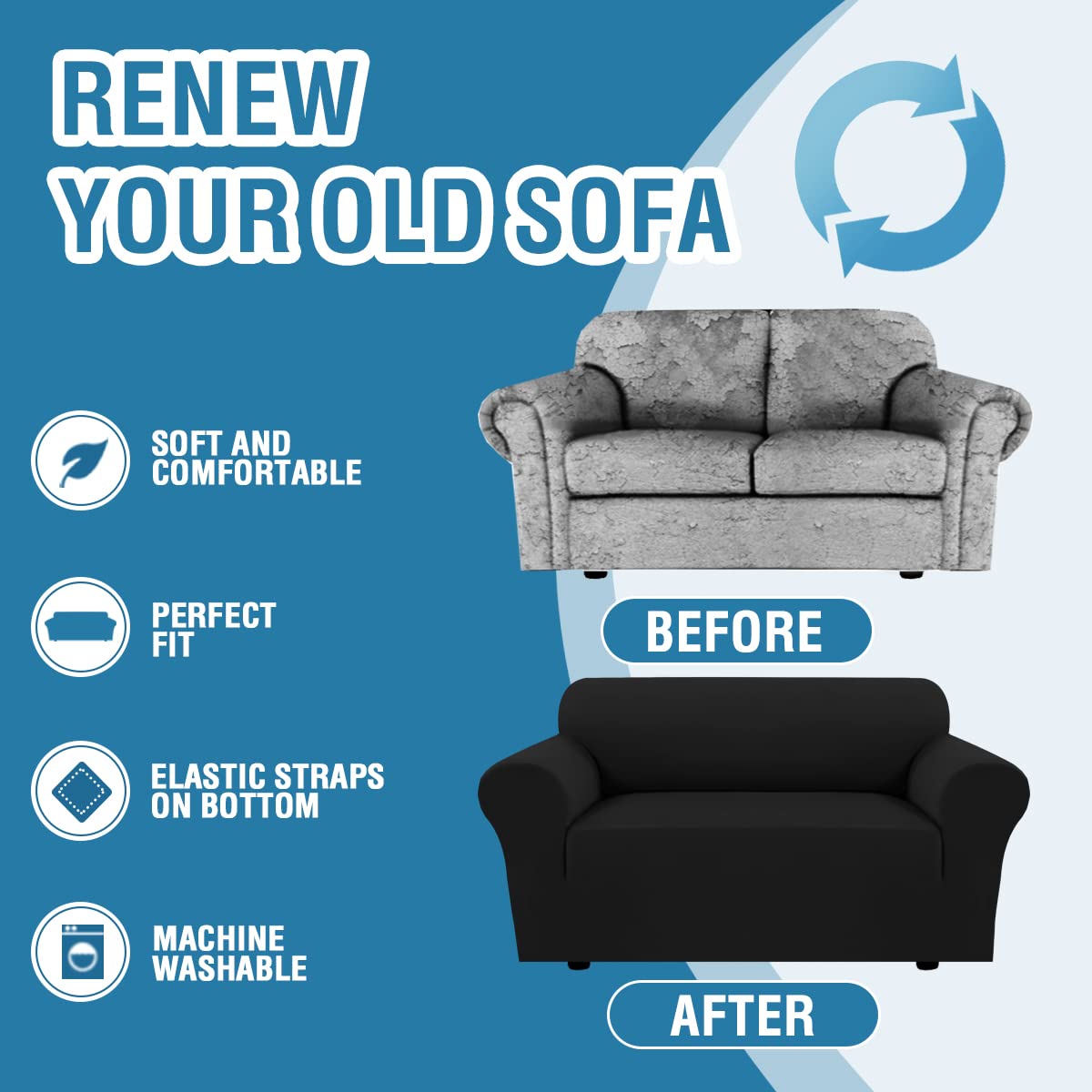 PrimeBeau 2023 Version Loveseat Cover 1-Piece Stretch Couch Covers for 2 Cushion Couch Sofa Cover Spandex Non Slip Soft Form Fit Furniture Protector with Elastic Bottom