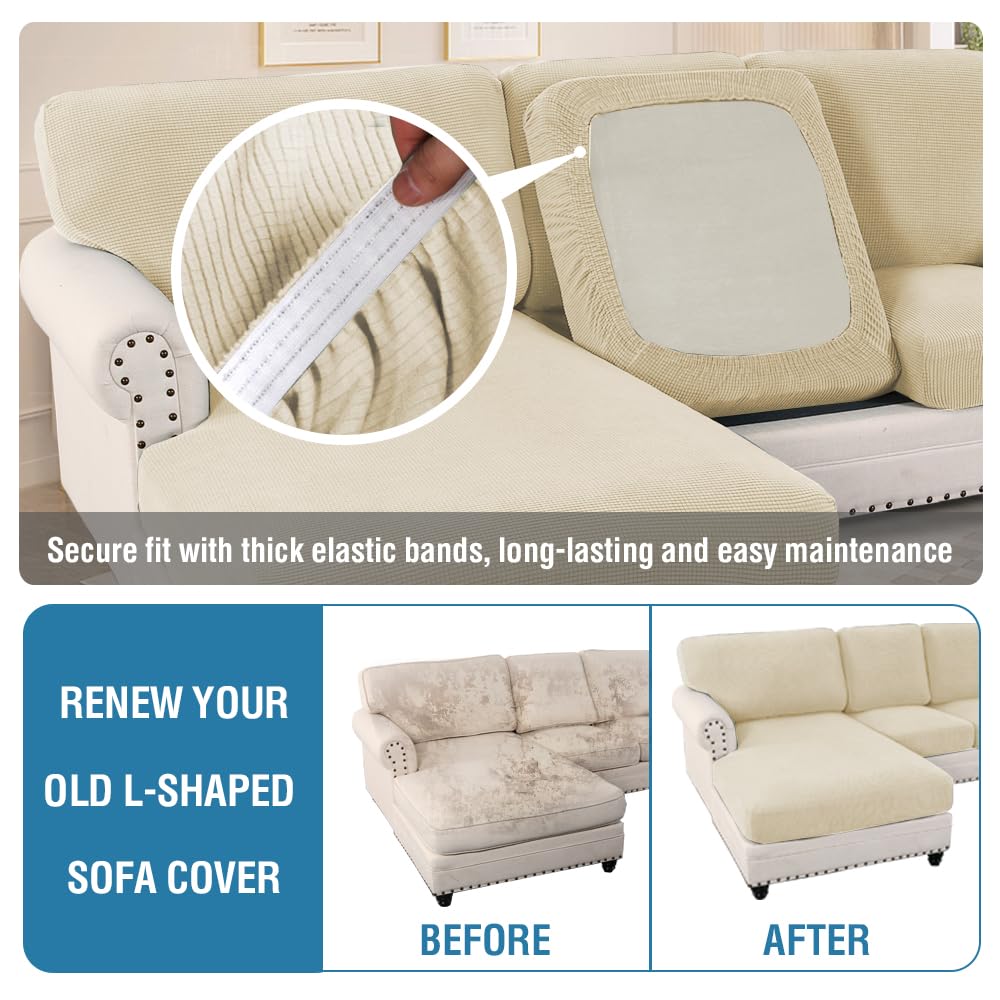 PrimeBeau 2024 New Sectional Couch Covers 6 Pieces Stretch Sofa Cover for Sectional Sofa Set Separate L Shaped Couch Cover for Both Left/Right Couch (Seat and Back: 1 Chaise for Loveseat)